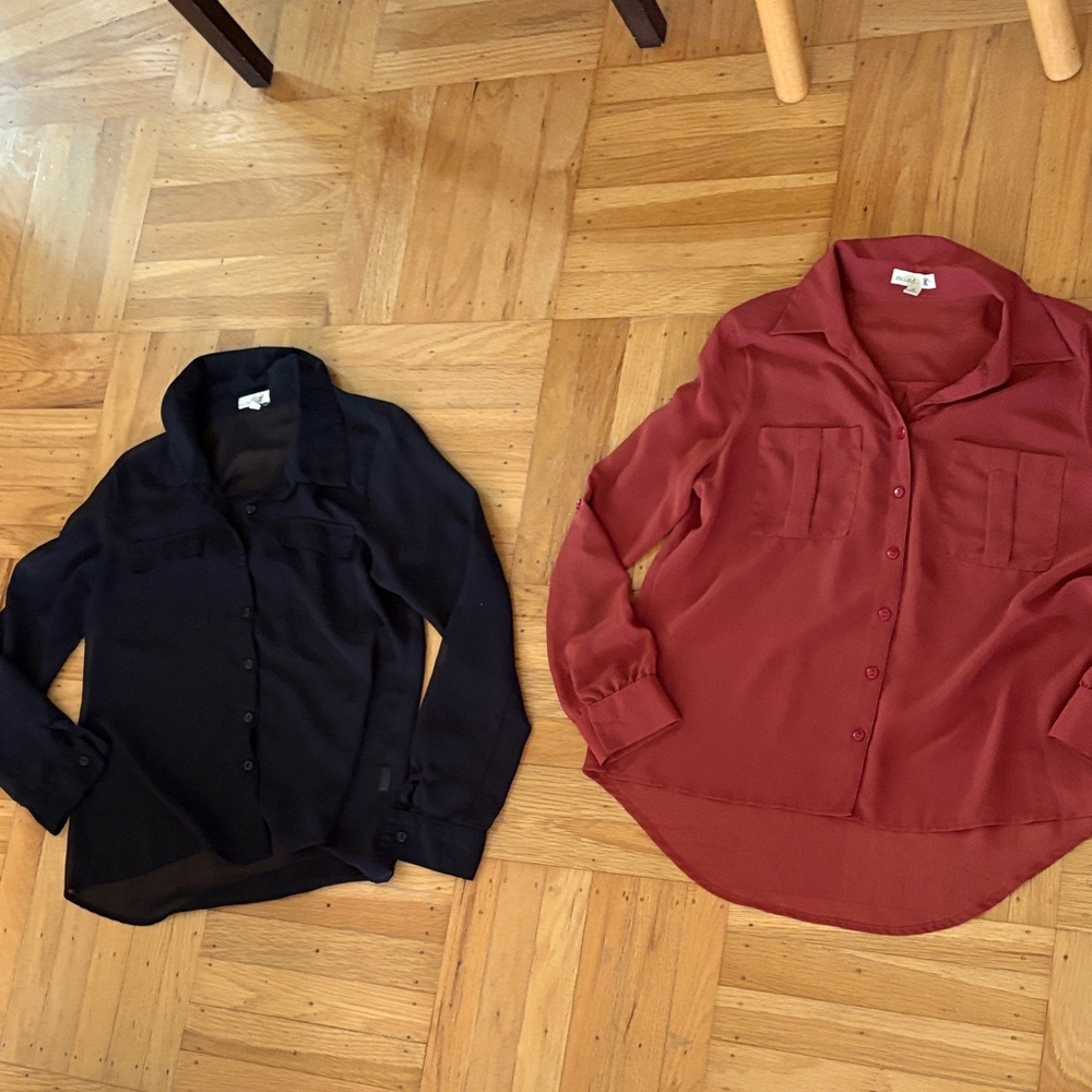 Stylish Button-Up Shirts - Black and autumn orange